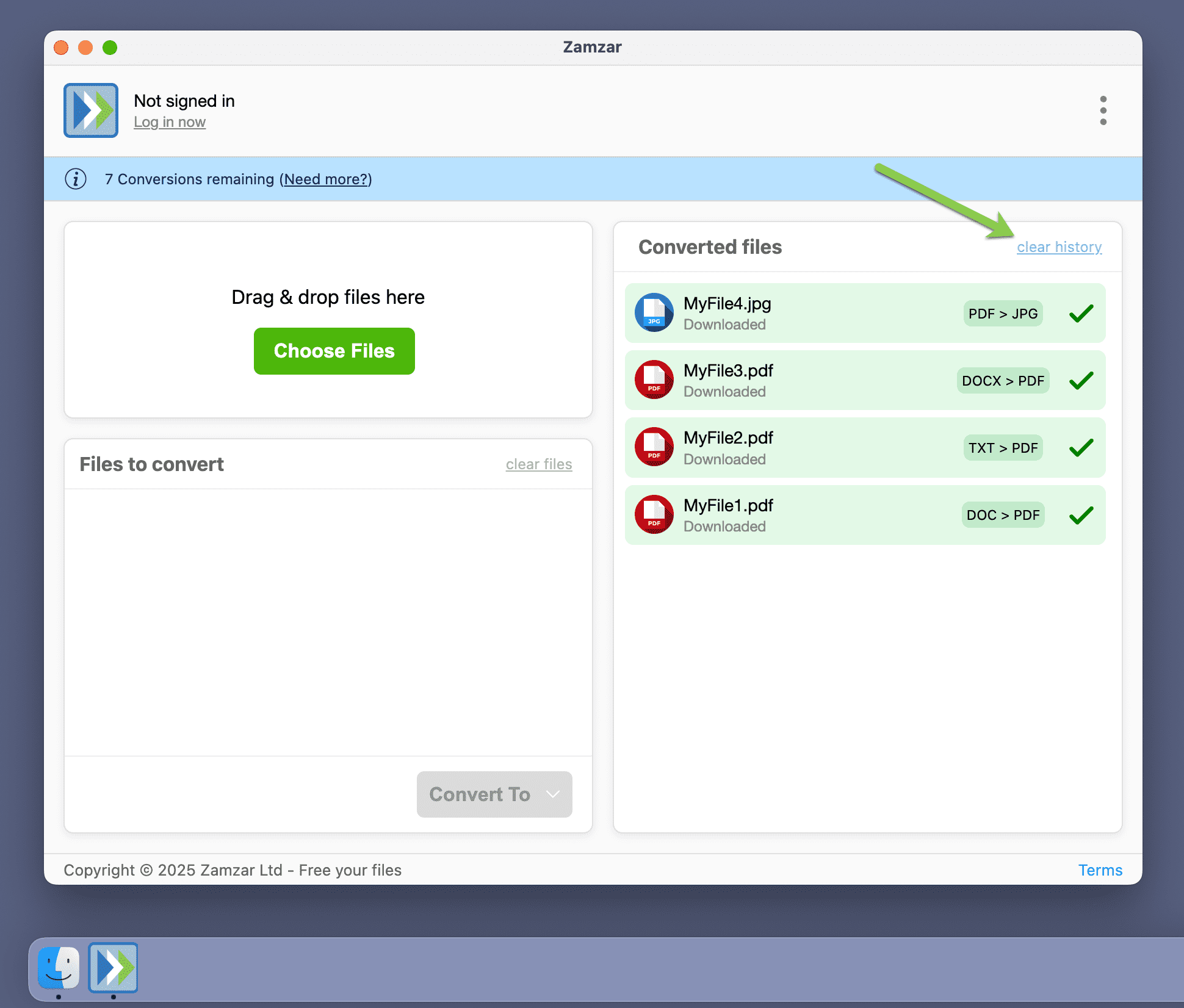 Highlights the clear history link