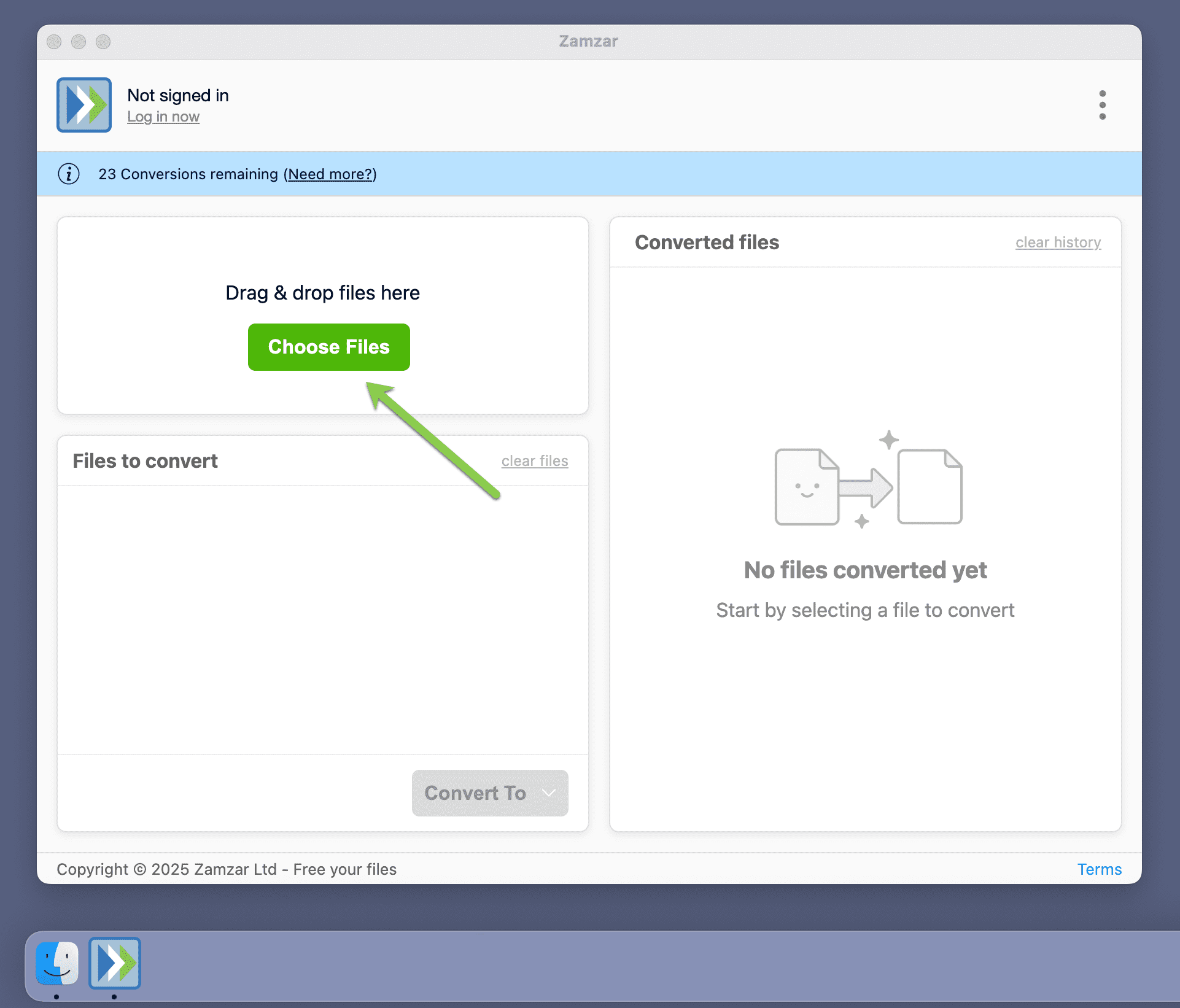 Highlights the Choose files button
