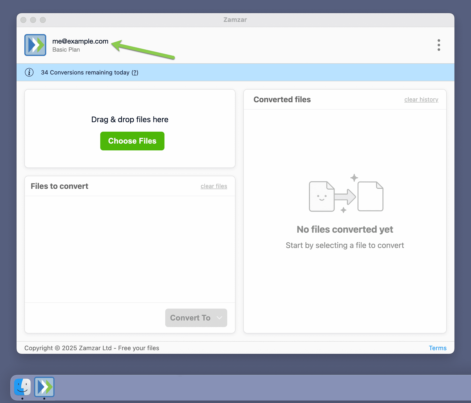 Highlights the email address after login
