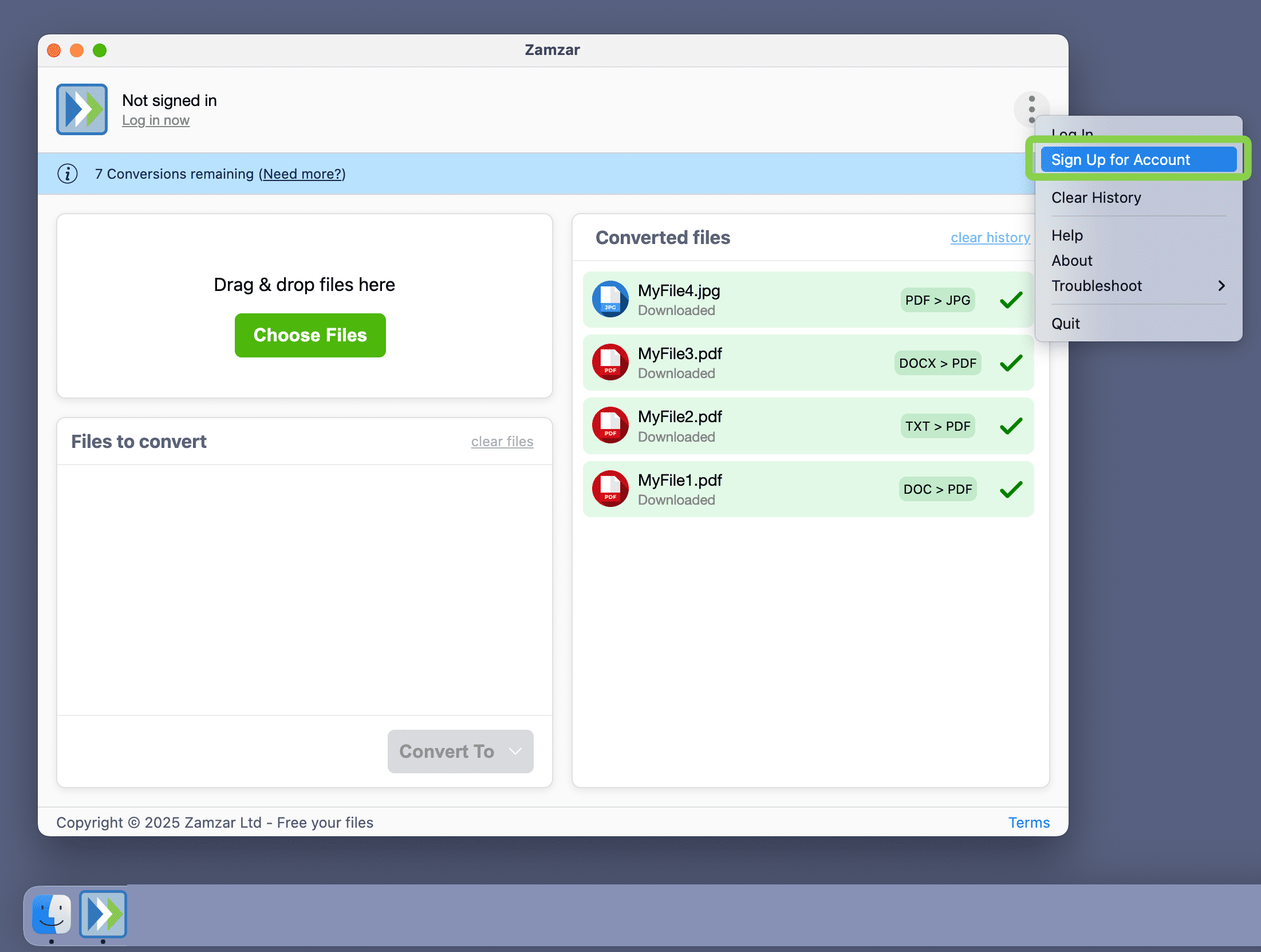 Highlights the sign up link