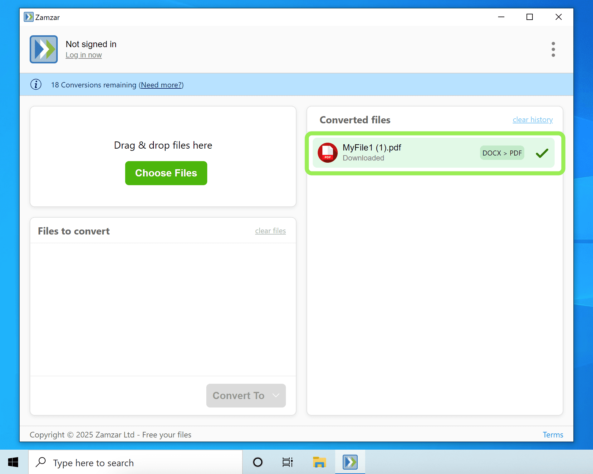 Shows the file downloaded