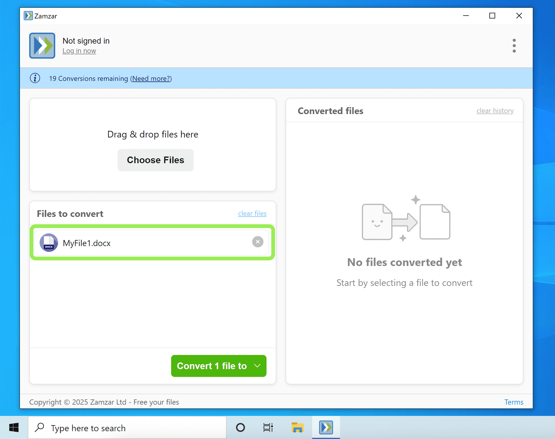 Shows a file added to the File to convert section