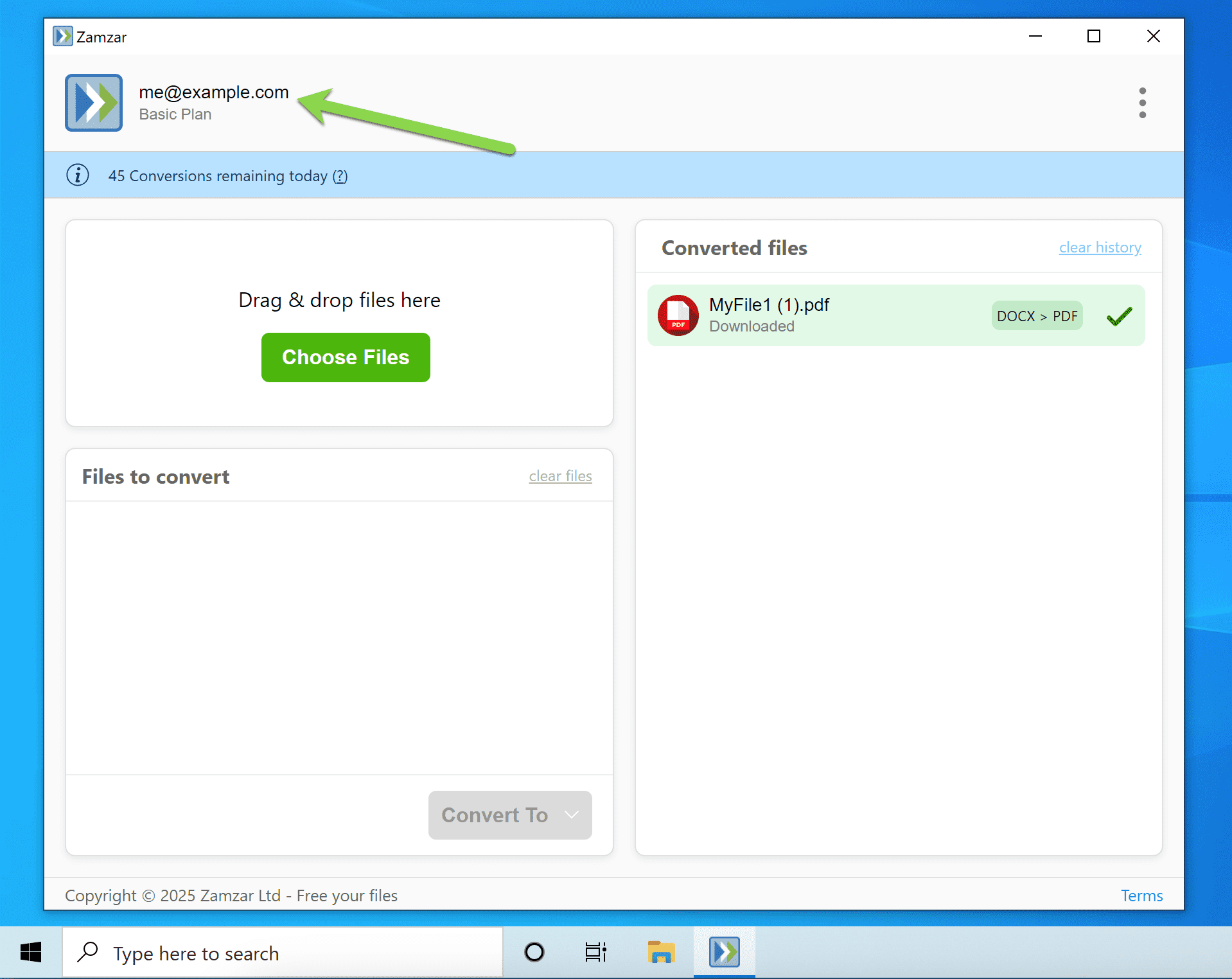 Highlights the email address of the logged in account in the main window