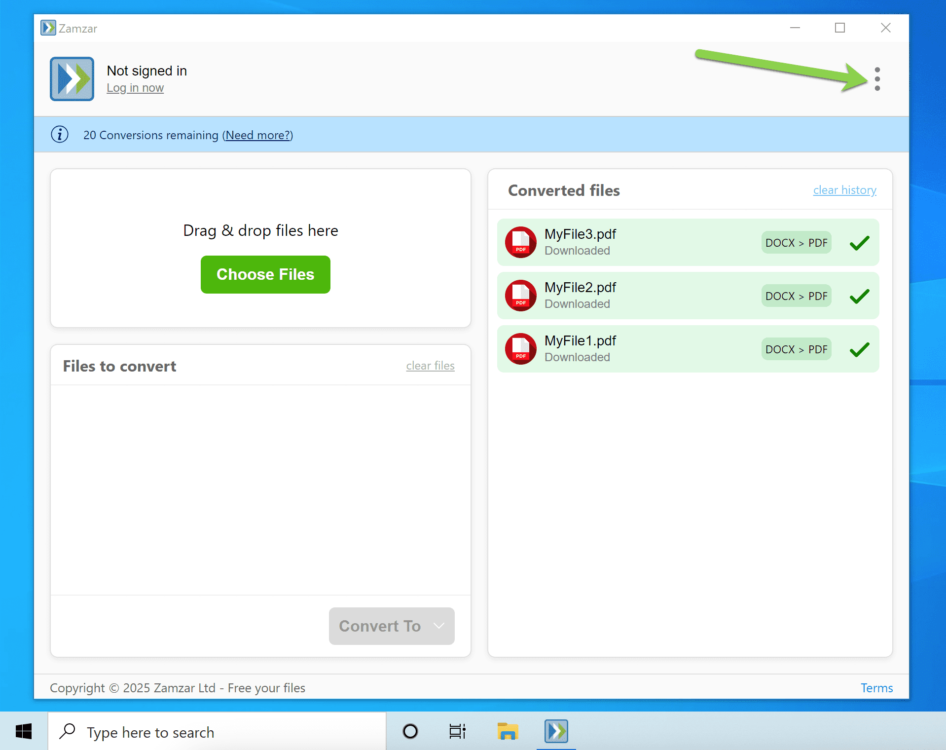 Highlights the three dots menu