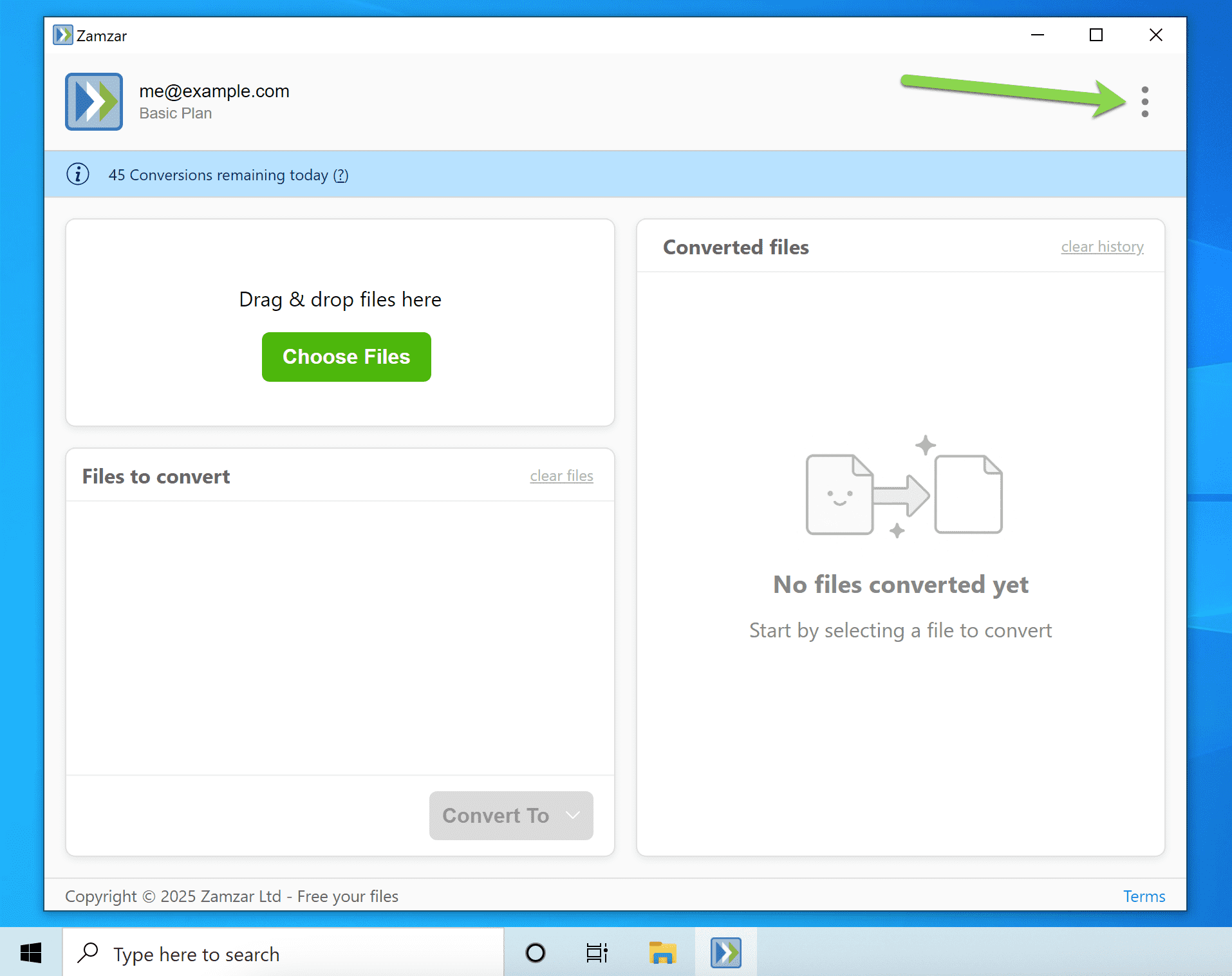 Highlights the three dots menu icon